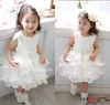 Princess White Jewel Neck Flower Girl Abiti con volant A-Line in raso e organza Abito da ragazza economico per abiti da festa di nozze con fiori