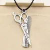 Nieuwe hete 20 stks / partij Vintage Silver Scissor Kam Black Choker Chain Kettingen Hangers Sieraden