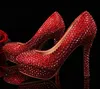 Mode Vrouwen Hoge Hakken Crystal Mode Bruids Schoenen Vrouw Platforms Rode Rhinestone Party Prom Pump Bruidsmeisjes Schoenen