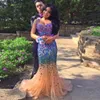 Sparkle Two Piece Prom Dress Sirena 2018 Sweetheart Rhinestone Vestidos Evening Wear Nude Tulle Party Long Luxury African Black Girls árabe