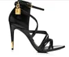 2019 Free dames expédage en cuir paet 11cm chaussures robes à talon haut clés de verrouillage en métal sandales ouverts sandales noir blanc couleur siz 1755