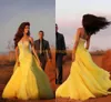 Robes de mariée jaune tulle perle perle perle longue longueur chérie hors tension de l'épaule 2015 robes de bal de bal glipper arrière robe nuptiale arrière libre shippin