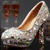 AB Crystal High Heels Bridal Bröllopsklänning Skor Rhinestone Round Toe Stiletto Heel Lady Skor Kvinna Party Dacing Dress Shoes