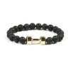 Mens Gift Wholesale New Arrival Alloy Metal Lava Rock Stone Beads Fitness Fashion Dumbbell Bracelets With Words