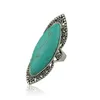 Moda Vintage Bohemian Turquoise Rings for Women Antique Silver Alloy Raźń Pierścień Cygan