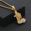 New Mens Hip hop Parying Hands Pendant Rhinestone Stainless Steel Gold Color Pendant Necklace Chain Punk Jewelry5665827