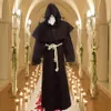 남성을위한 중세 의상 여성 사제 코스프레 Mantale Hood Cloak Monk Cowl Robes Cross Necklace 세트와 의상