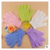 Exfoliating Bath Glove Fem Fingrar Bad Badrum Tillbehör Nylon Bad Handskar Badtillbehör Produkter DHL Gratis Shiipping