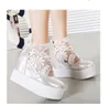 Vivi Lena Tatlı Dantel Beyaz Sandalet Yüksek Platformu Kama Sandalet Görünmez Yükseklik Artan Peep Toe Kadın Ayakkabı 2 Renk Boyutu 35 ila 39