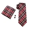 Classic Red Plaid Tie Set Pocket Square Cufflinks Jacquard Woven Formal Silk Business Tie Work Meeting Leisure N-0376