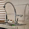 Chrome Solid Brass Kitchen Faucet Double Sprayer Vessel Sink Mixer Tap Deck Mounted Sinlge Handle