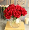 Hot Single Stem Fluwelen Rose 27cm / 10.63 "Lengte 60 stks Kunstbloemen Korte Flanelette Roses voor DIY Bruidsboeket Accessoires