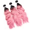 Våt och vågigt mänskligt hår buntar topp försäljning ombre mänskligt hår väv 1b rosa vatten våg buntar billigt två ton ombre brasilianska håret