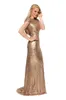 Sequins Bridesmaid Dresses U Open Back Long Short Sleeves Slida Champagne Guldklänning Anpassad Billiga Brudtärna Klänning Real Image