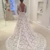 Long Sleeves Vintage Lace Wedding Dresses 2020 Arabic Sheer Bateau Neck Backless A Line Sweep Train Bridal Gowns Robe De Soiree Custom 030