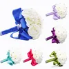 Nuovo bouquet da sposa Decorazione di nozze Fiore artificiale damigella d'onore Cristallo Seta Rosa WF001 Blu reale Menta Bianco Verde Lilla Economico346h