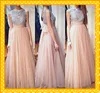 2022 Fashion Nude Tulle Sliver Cristal Crew Prom Vestidos Uma Linha Backless Ruched Bows Aberto Voltar Vestidos Formal Vestidos Personalizados