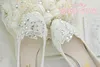 Handmade Ivory Crystal Lace Wedding Shoes Flat 4 5cm 8cm Kitten Heels Bridal Bridesmaid Shoes For Weddings Slip-ons Rhinestones Cr245i