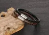 Handmade Men's Leather Braided Bracelet With Stainless Steel Magnet Clasp Simple Braided Leather Cuff Bracelet Gifts For Him