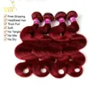 Burgundia Indian Włosy Wyplata Wiązki Grade 8a Wino Czerwony 99j Indian Virgin Hair Body Wave 3/4 PCS Dużo Indian Norek Remy Human Hair Extensions