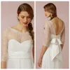 Renda elegante embalagens nupciais jaquetas bolero laço casacos de casamento 3/4 manga tule wrap wrap bateu gola ilusão de gola mangas personalizadas tamanho feito sob encomenda