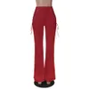 Capris Haoyuan Wide Leg broek Autumn 2017 Women Palazzo High Taille Lace Up Cross Bandage ol Career Long Pants White Red Red Casual Trousers Q