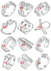 Geplateerde 925 Sterling Zilveren Ring Kan worden aangepast Opening Ring Cross Bril Menselijk Skelet Bloem Butterfly Rings Mix 12 Style 12 Stks