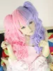 Livraison gratuite en gros violet rose Split couleur Lolita longue bouclée mode Cosplay fête perruque cheveux