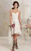2019 Cheap Beach High Low Wedding Dresses with Detachable Train Spaghetti Straps Lace Appliqued Overskirt Bridal Gowns226t