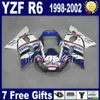 Бесплатная доставка обтекатели набор для YAMAHA YZF-R6 1998-2002 YZF 600 YZFR6 98 99 00 01 02 черный синий белый обтекатель обвесы VB76