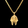 18K Gold Plated Egyptian Pharaoh King Stainless Steel CZ Pendant Necklace African Jewelry with 5mm 70cm Cuba Link Chain Vermeil Jewelry