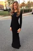 2016 Simple Black Mermaid Prom Dresses Sexy aperto indietro maniche lunghe vestito per abiti da sera adolescenti