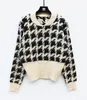 Atacado- 2017 inverno / outono real cashmere suéter vintage designer max marca mulheres houndstooth estilo magro colheita de malha de lã de malha