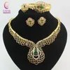 Women 18K Gold Plated Austrian Crystal Emerald Flower Ethiopian Fine Jewelry Sets Fashion African Necklace Wedding Bridal Set