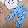 Infant Newborn Baby Boys Girls Clothes Round Neck Long Sleeve Geometry Bodysuit Drop Sheep Printing Pants Bow Hat 3pcs Cotton sets