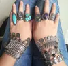 Mode Vintage Bohemian Turquoise Ringen voor Vrouwen Antiek Zilver Legering Carving Ring Gypsy Bobo Beach Jewelry Groothandel 12 stks