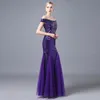 2016 Embroidery Mermaid Evening Dresses Purple Sequined Tulle arabic dresses Off Shoulder Dresses Party Evening Custom Lace Up Pro6195605