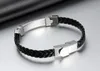 Topsale Men Holiday Gift Genuine leather Jewelry Stainless Steel Twist Wire Rope Fashion Silver&Black Bracelet Bangle 8mm 8.66''