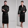Wholesale-Mens Silk Satin Pajamas Pajama Pyjamas PJS Sleepwear Robe Robes Nightgown Lounge wear S~3XL Plus Black