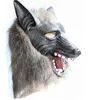 Scary Fur Latex Full Head Overhead Maschera di Lupo Creepy Halloween Cosplay Masquerade Fancy Dress Up Theatre Costume adulto Maschere puntelli grigio