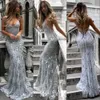 Mermaid Formal Dress Evening Wear Silver Sequins Lace-Up Open Backless Long Prom Dresses Stylish Sexy Party Gown Tulle Evening Dresses