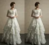 Wedding Dresses With Sleeves A Line Shape Half Sleeve Bridal Dress Lace Wedding Dress Flouncing Beach Garden Full Back Zipper Plus Size