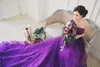 Purple Tulle Wedding Dresses Sweep Train Strapless Crystal Belt Customize Bridal Dress Christmas Wedding Gown Colorful Plus Size