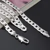 Hot 925 Sterling Silver plated 8mm 16'' 18'' 20" 22'' 24'' Flat Chain Necklace Mens Necklace Christmas Gift 1397