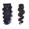 Groothandel - 5A 12 "- 26", 8 stks onbewerkte Braziliaanse Remy Haar Body Wave Clip-in Hair Remy Menselijk Hair Extensions, 1b # Natural Black, 100g / Set,