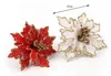 Hot Sale New Arrival 10pcs/lot 15cm Gold Glitter Artificial Christmas Flowers Poinsettia Cheap Christmas Ornaments