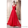 Formal Red Evening Gown Corset Chiffon Long Full Length Lace Up A-line Prom Dresses Cap Sleeve Open Back Party Gowns