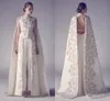 Arabiska aftonklänningar Zuhair Murad High Neck Long Prom -klänningar Applique Sheath Pageant Split Front Formal Evening Dress for We3157