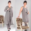 Nieuwe moeders broek pakken goedkope plus size broek Moeder van de bruid jurken lange mouwen chiffon bruidegom moeder avondjurken BA1628