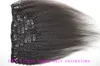 7st Clip in Human Hair Extensions 120g 100% Peruansk Human Hair Kinky Straight Natural Black Hair Weaves G-Easy